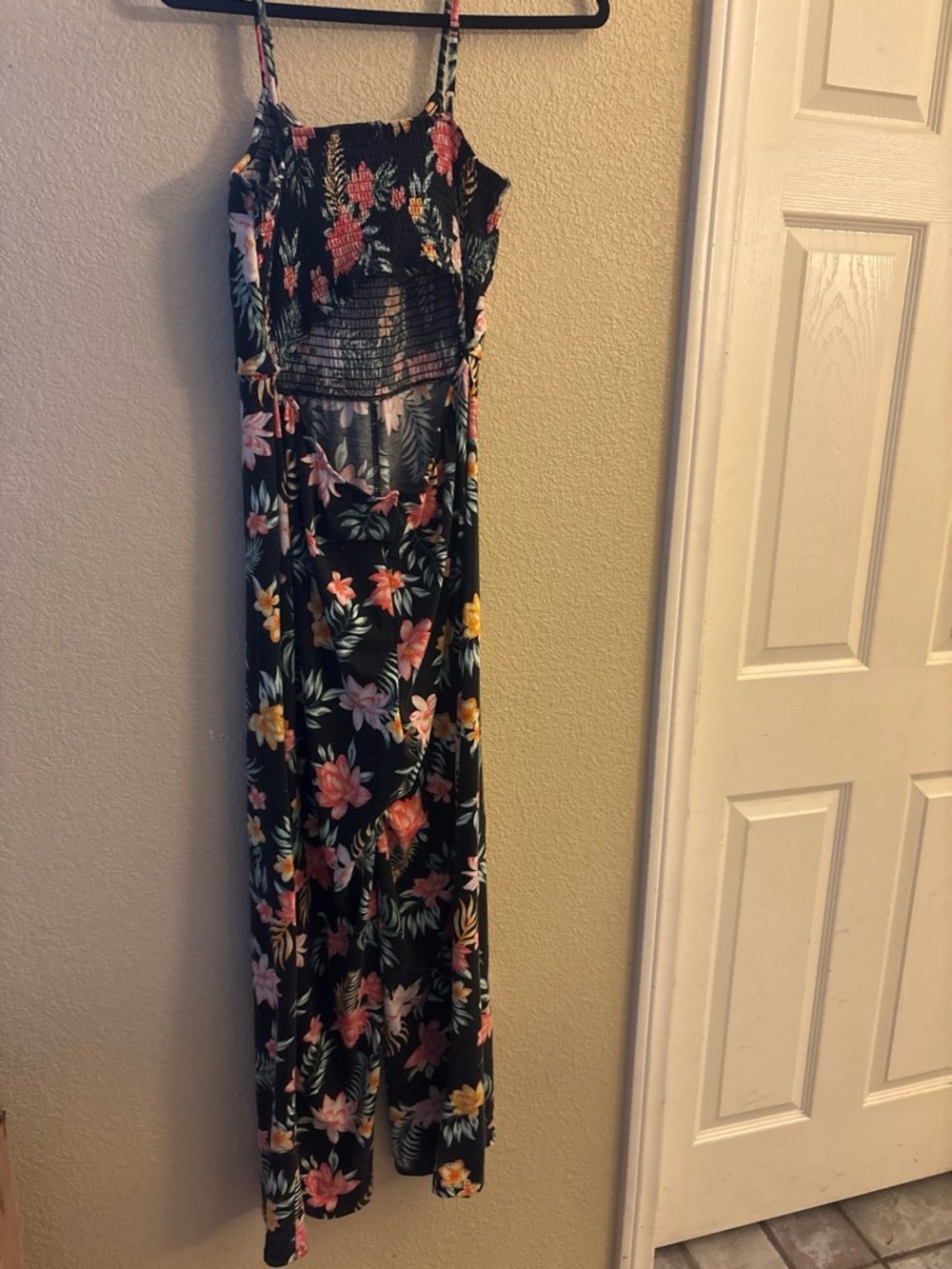 Floral Black  with Smocked Bodice size L